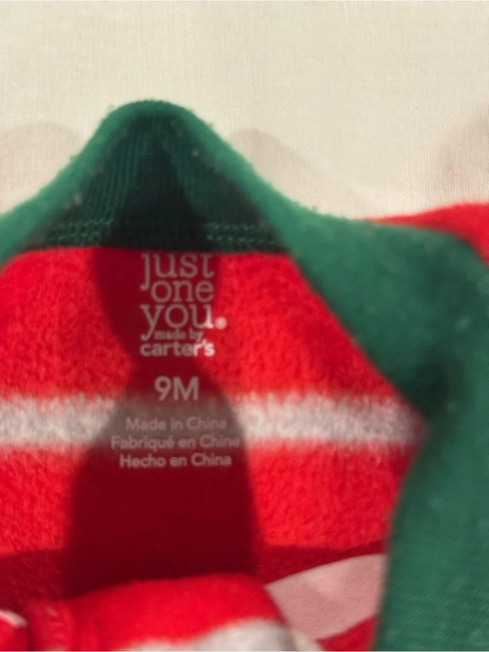 Carter's Red and Green Striped Reindeer Footed One-Piece